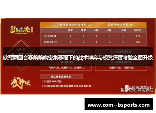 欧冠两回合赛前前瞻密集赛程下的战术博弈与板凳深度考验全面升级 欧冠两回合赛前前瞻密集赛程下的战术博弈与板凳深度考验全面升级
